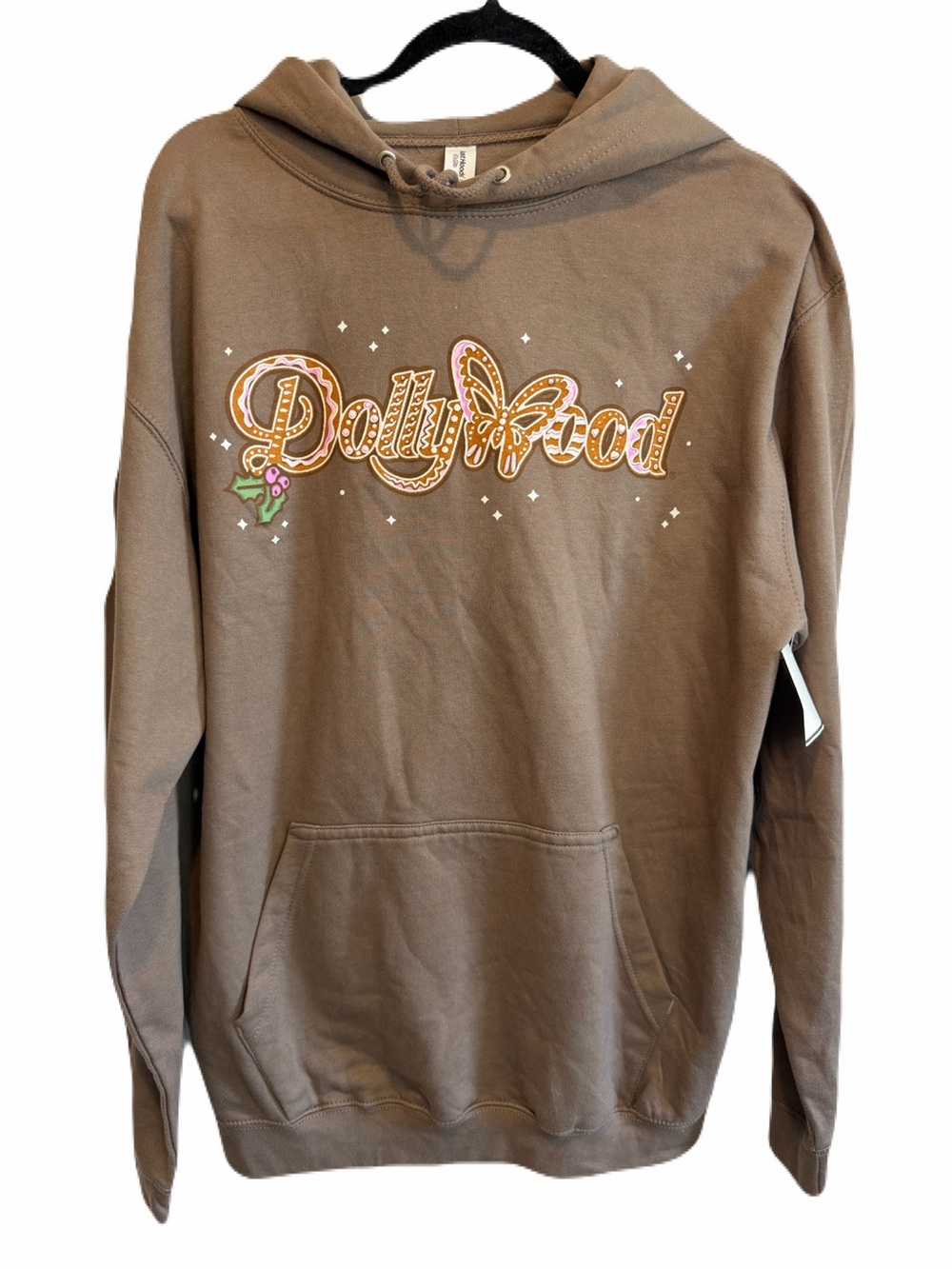 Dollywood NWT Mocha Brown Gingerbread Logo Hoodie Sweater size Large